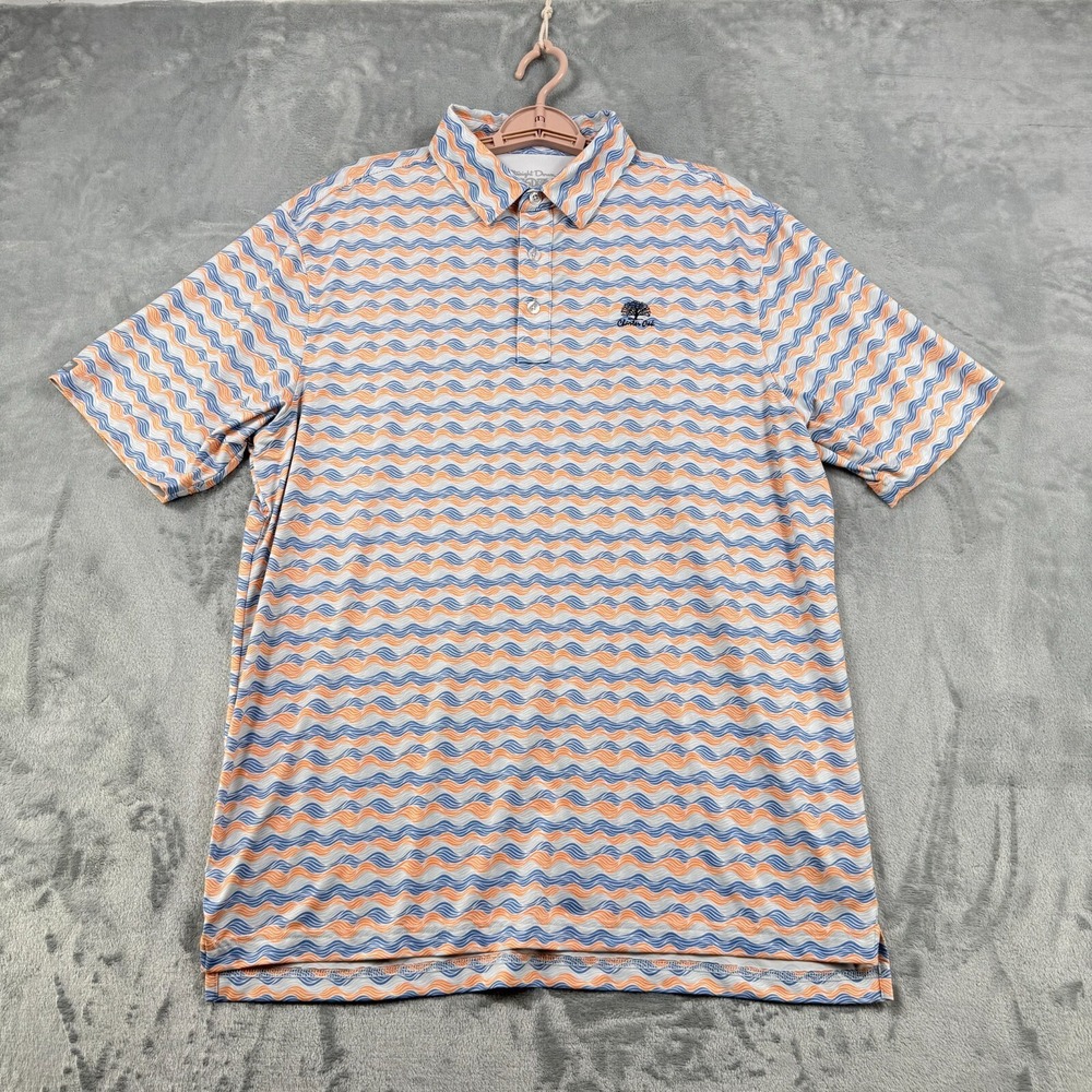 Straight Down Golf Shirt Mens Large White Orange Making Waves Polo Performance‎